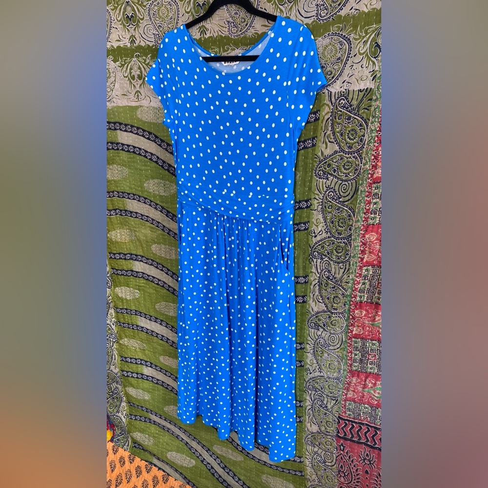 Boden Blue/ White Polka Dot Amelie Jersey Knit Midi Dress Size 8 Buyer Favorite - Picture 4 of 15